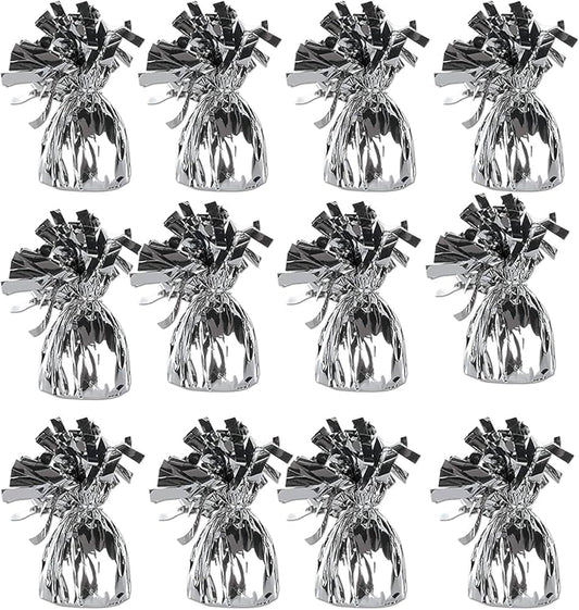 ROYALHOUSE Metallic Plastic Wrapped Balloon Weights for Party Decorations, 12 Pcs (Silver)