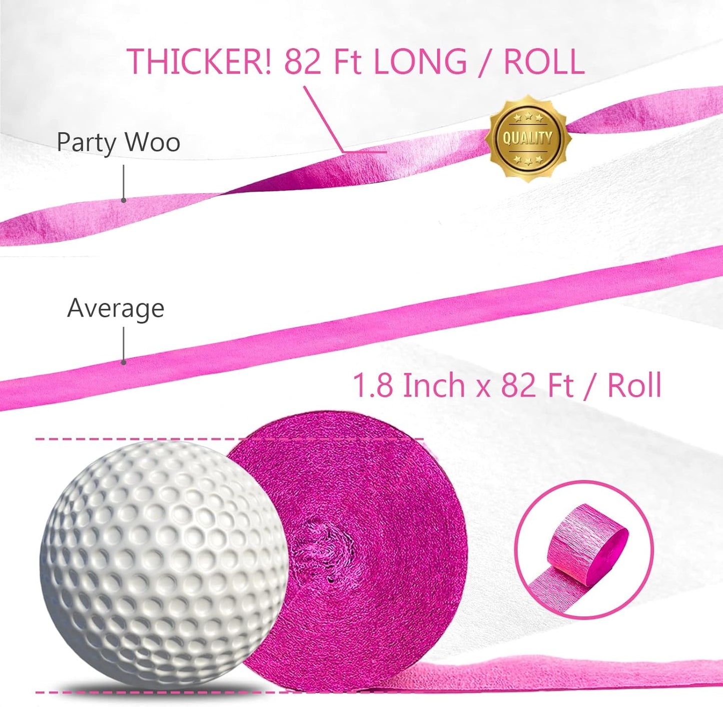 PartyWoo Crepe Paper Streamers 4 Rolls 328ft, Pack of Hot Pink and Pink Crepe Paper for Party, Wedding, Birthday, Baby Shower Decorations, Valentines Day Decorations (1.8 Inch x 82 Ft/Roll)