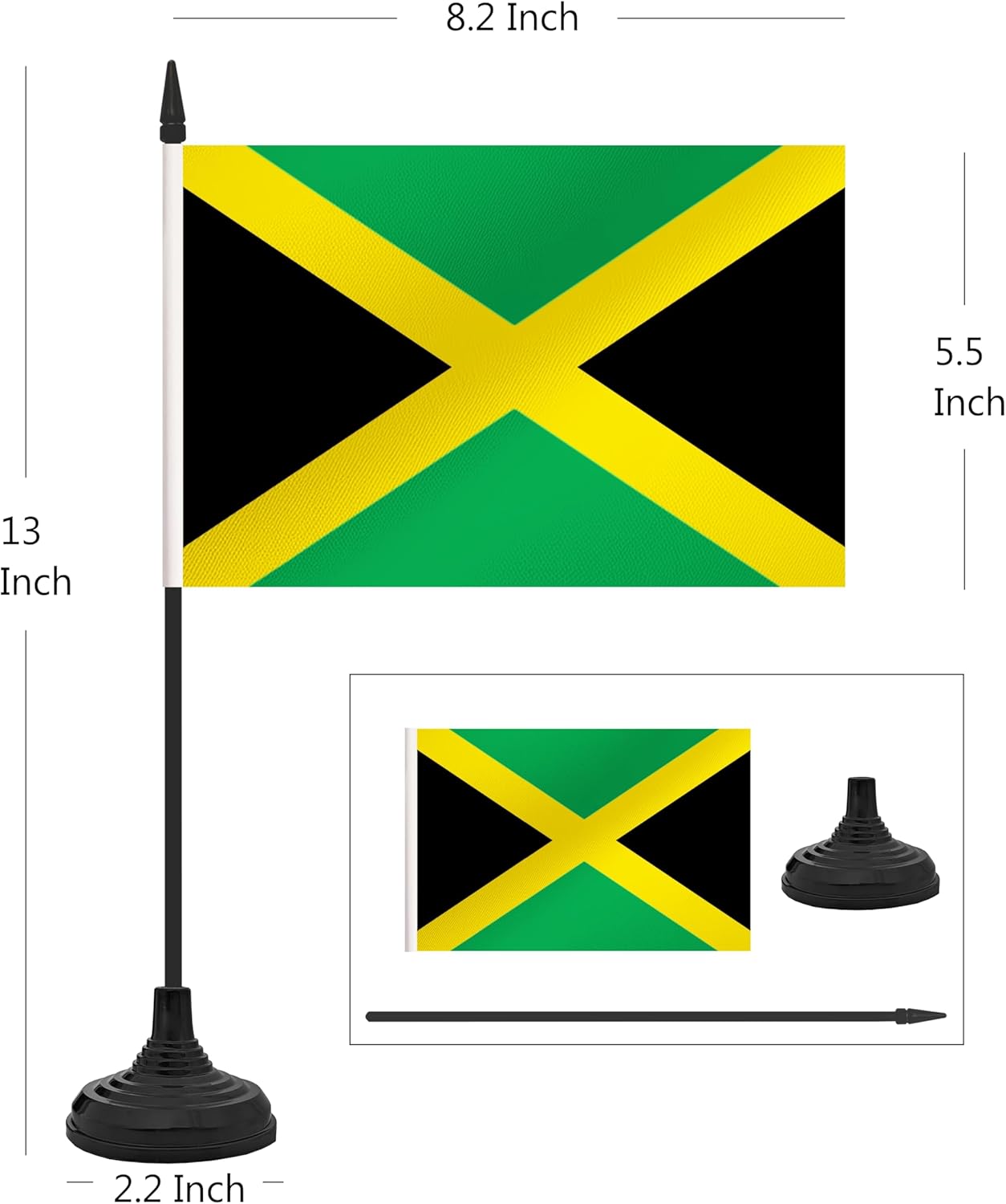 12 Pack Jamaica Desk Flag Set, Jamaican Table Office Flag, Small Miniature Desktop Flag With Black Pole and Black Base, Classroom, Offices Meeting Desk Decoration (Jamaica)