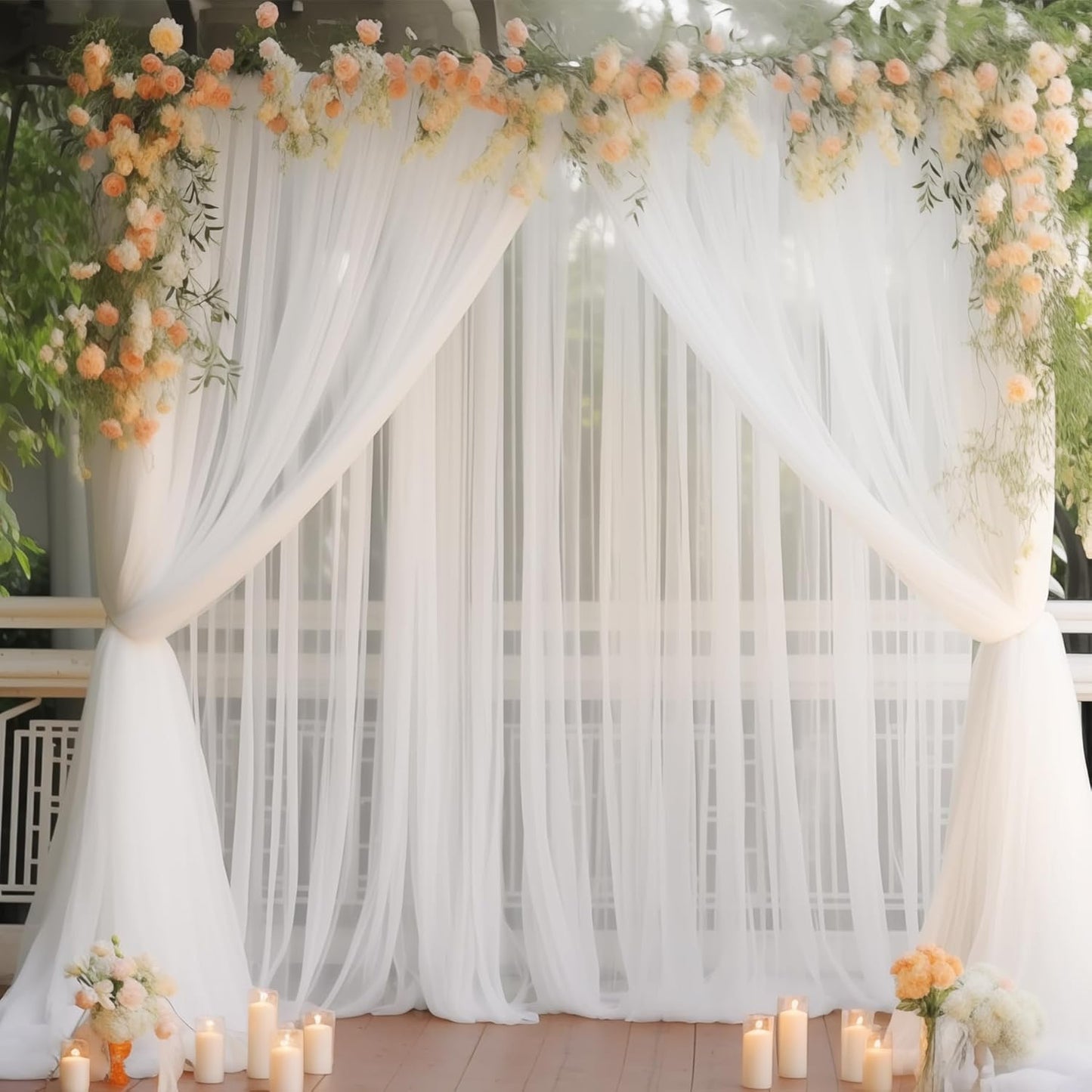 10x10 White Tulle Backdrop Curtains for Parties, Sheer Backdrop Curtain Wedding Photo Background Drapes for Baby Shower Photography Birthday Party