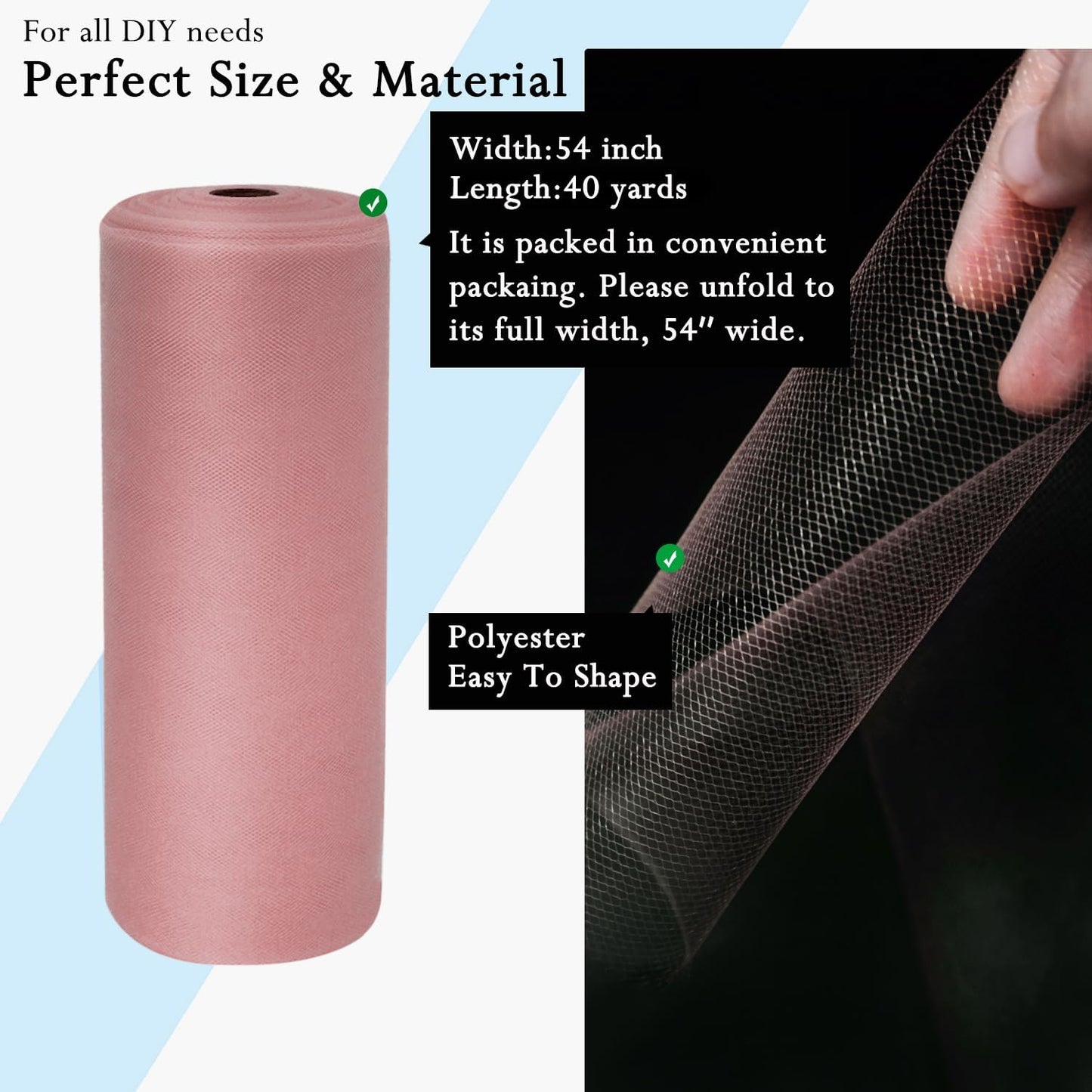 Dusty Rose Tulle Fabric Rolls 54 Inch by 40 Yards Tulle Bolt Spool for Wedding Decorations DIY Tutu Baby Shower Table Skirt Ceiling Decor Birthday Party Craft Supplies