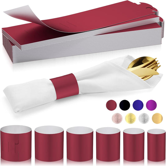Polymer Material Reusable Napkin Band, Glue-Free Tear-Proof Water Resistant Oil-Proof Napkin Bands Set of 200(Front Burgundy Color and Back White), 6 Adjustable Sizes Napkin Rings
