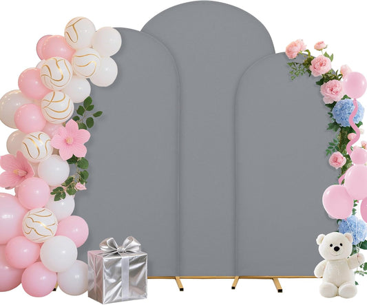 Wedding Arch Covers Arch Backdrop Cover Arch Stand Covers 7.2FT 6.6FT 6FT Set of 3 Arch Cover Spandex Fabric Stretchy Backdrop for Wedding Birthday Party Decoration Baby Shower (Smoky Grey)