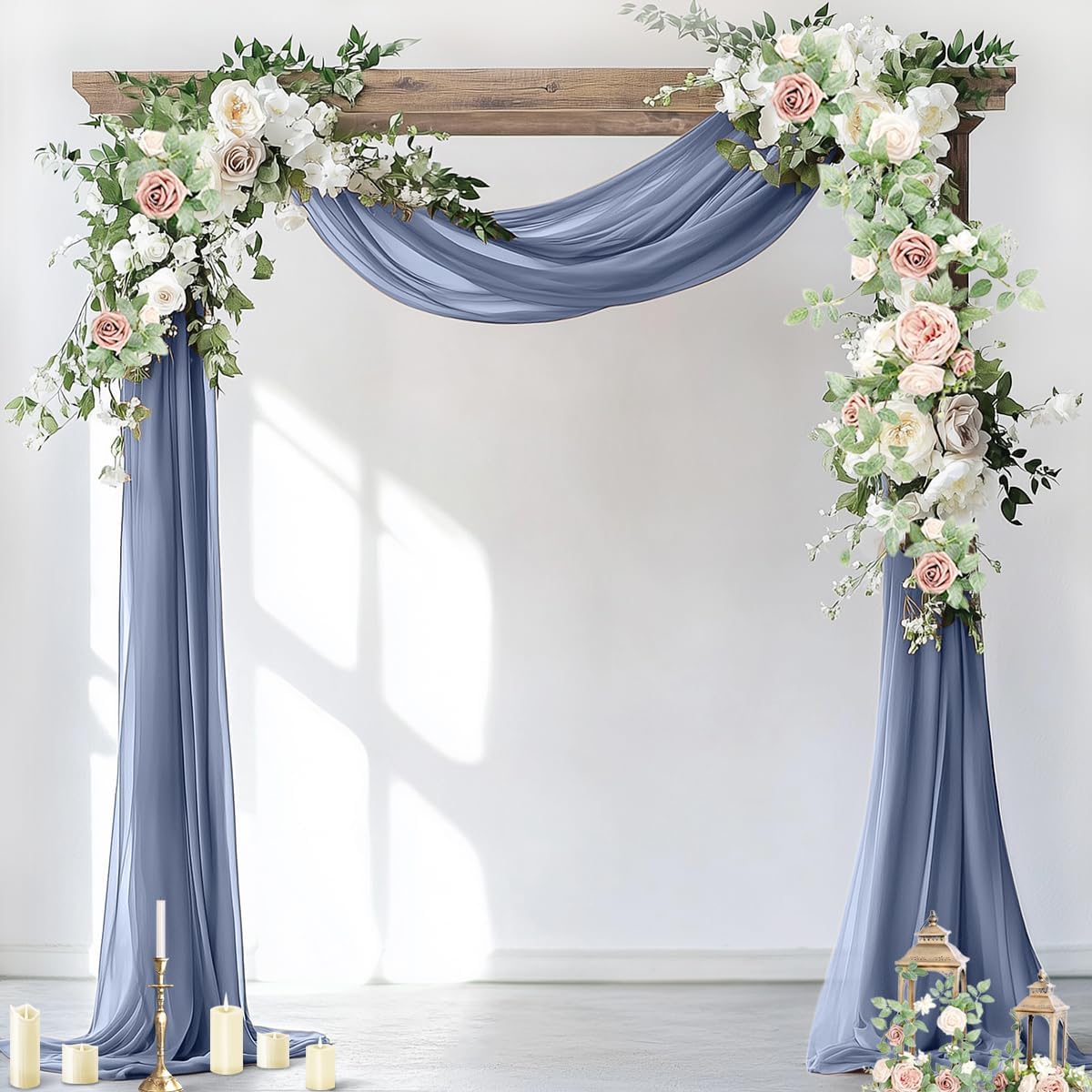 Socomi Wedding Arch Draping Fabric 1 Panel 29" x 19Ft Dusty Blue Sheer Chiffon Curtain Drapes 6 Yards for Wedding Ceremony Birthday Party Decoration