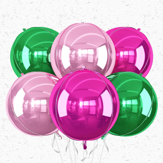6Pcs Green Pink Round Foil Balloons,Giant 4D Round Ball Balloon,22 Inch Metallic Green Pink Balloons for Birthday Wedding Graduation Prom Party Decorations