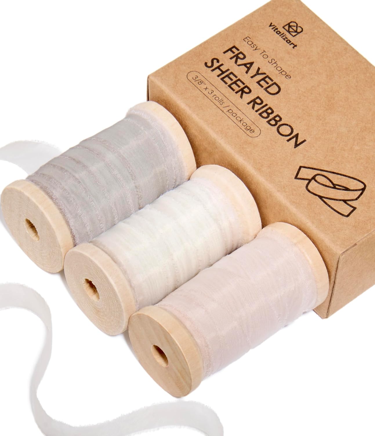 Vitalizart Organza Ribbon Frayed Sheer Organza White Pink Grey Set 3/8" Silk Like Ribbons for Valentines Day Gift Wrapping Craft Flower Bouquet Wedding Invitations Mesh Fabric 15 Yards