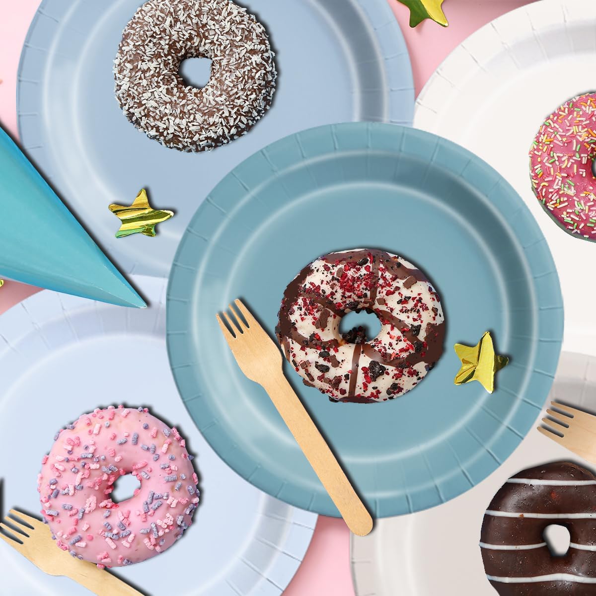 CMUSKO Blue Birthday Decorations - 60pcs Dusty Blue Gradient Plates & Napkins Kit for Dusty Theme Baby Shower,Wedding, Bridal Shower