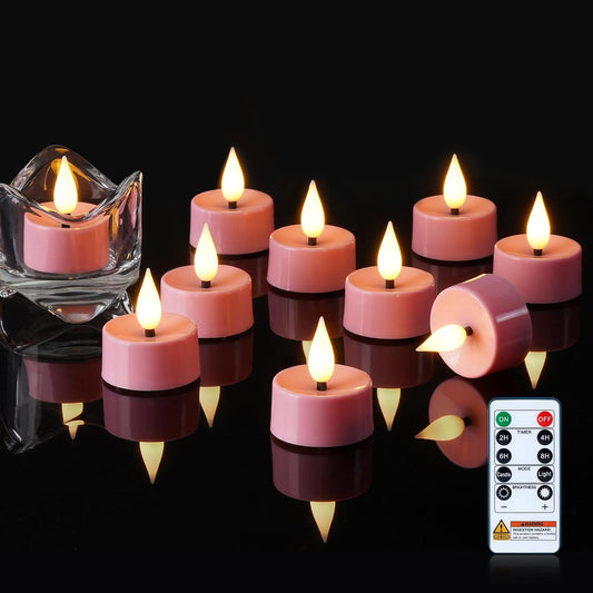 Amagic Flameless Pink Timer Remote Tealights Candles, 3D Black Wick Flickering Tea Light, 400+Hour Colored Votive Candles Battery Operated, Set of 12 for Romantic Wedding Decor, Baby Showers, Proposal