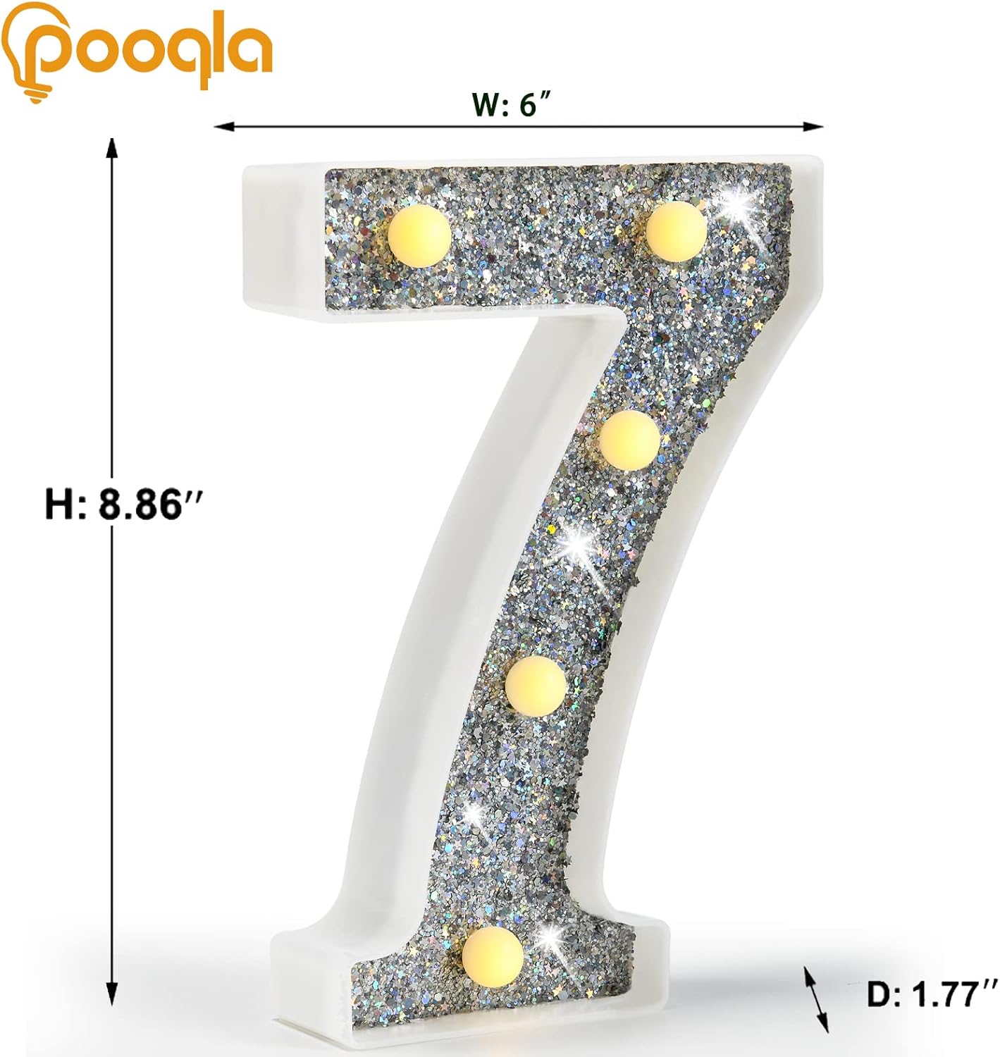 Pooqla Marquee Light up Numbers, Lighted Numbers for 7th Birthday Decorations, Night Light Battery Powered for Silver Party Decorations, Gift for Boys Girls Christmas Wedding Home Room Decoration