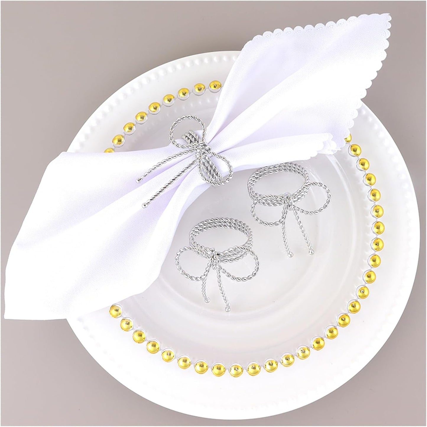 Silver Bow Napkin Rings Set of 12, Bow Tie Napkins Rings for Thanksgiving Christmas Festival Parties Wedding Banquet, Handmade Alloy Bowknot Ring Holders for Family Gathering Table Décor(Silver 12)