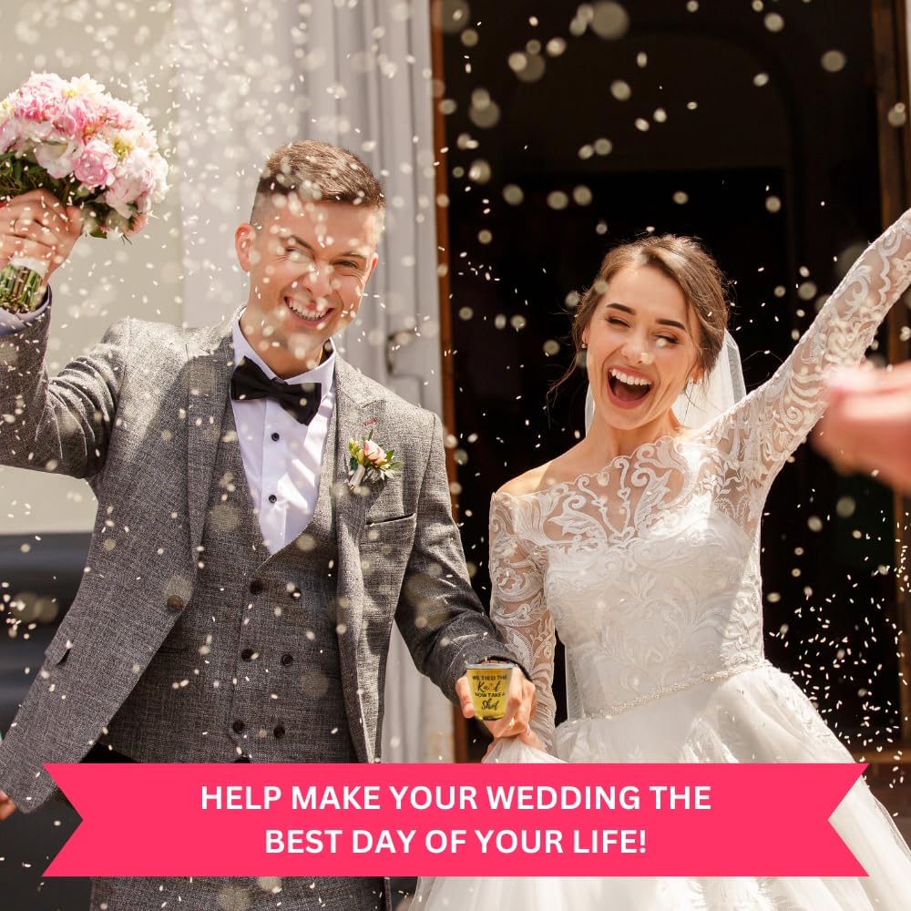 Disposable Plastic Wedding Shot Glasses, 200 Pack, 'We Tied the Knot Now Take a Shot' with Ring Design, Perfect for Weddings, Bridal Showers, Engagement Parties