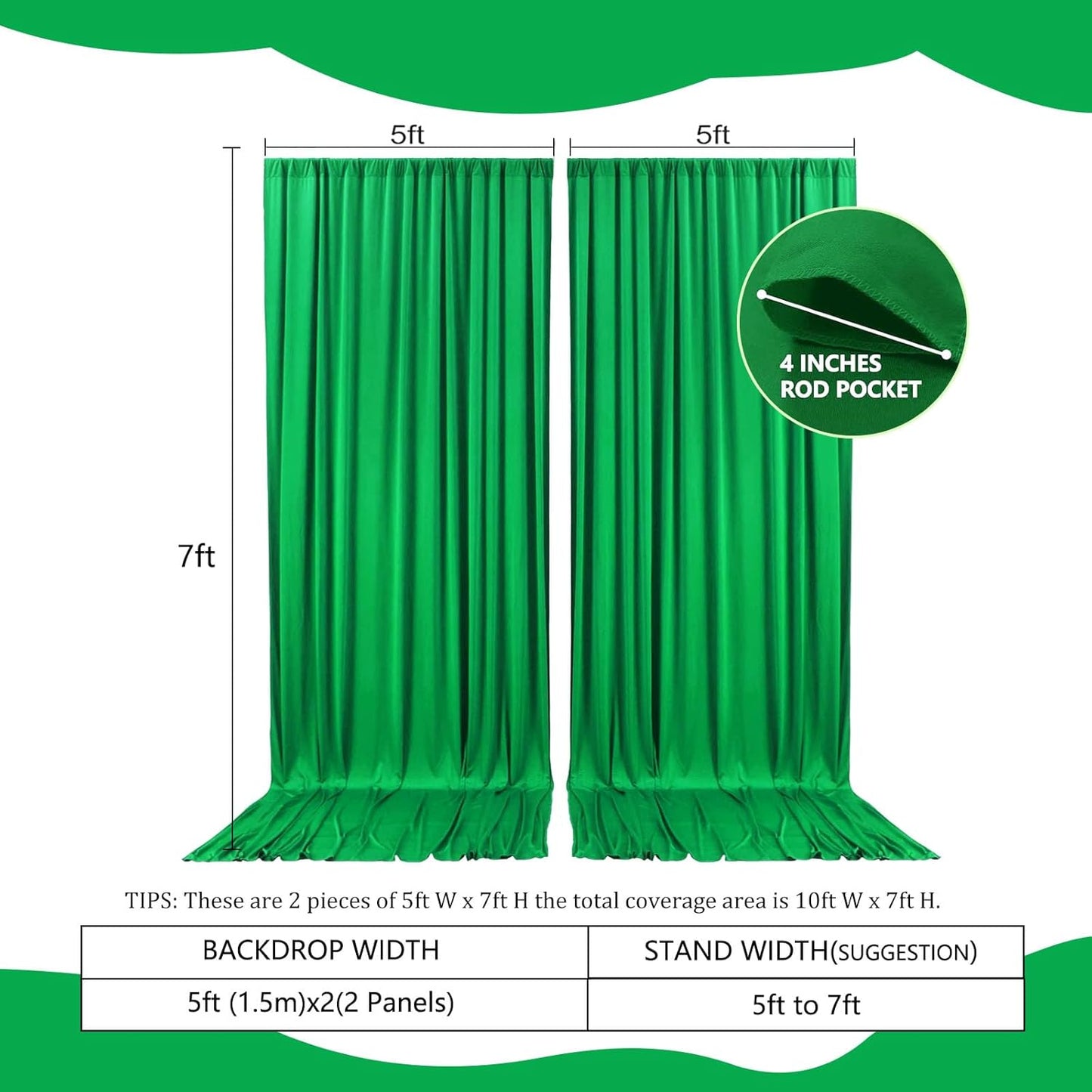 2 Panels Grass Green Backdrop Curtain, 10 x 7 Feet Background Curtains for Parties, Weddings, Baby Showers, Bachelorette Halloween, Christmas Birthday Party Photoshoot Backdrop Curtains Decorations