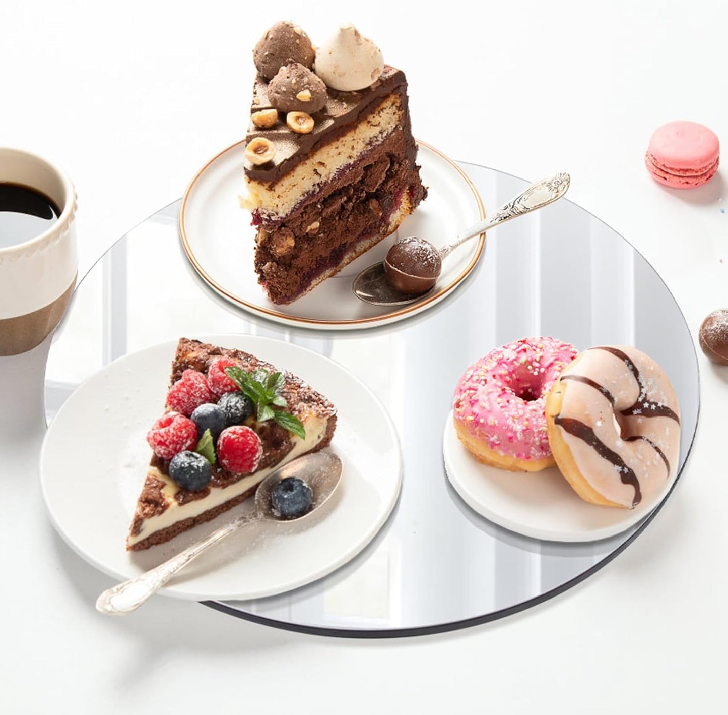 12" Mirror Centerpieces, Set of 12 Round Mirrors for Centerpieces, 2mm Glass Mirror Plates, Mirror Tray, for Wedding Table, Party Decorations, Candle Plate Set, Craft, Christmas Decorations