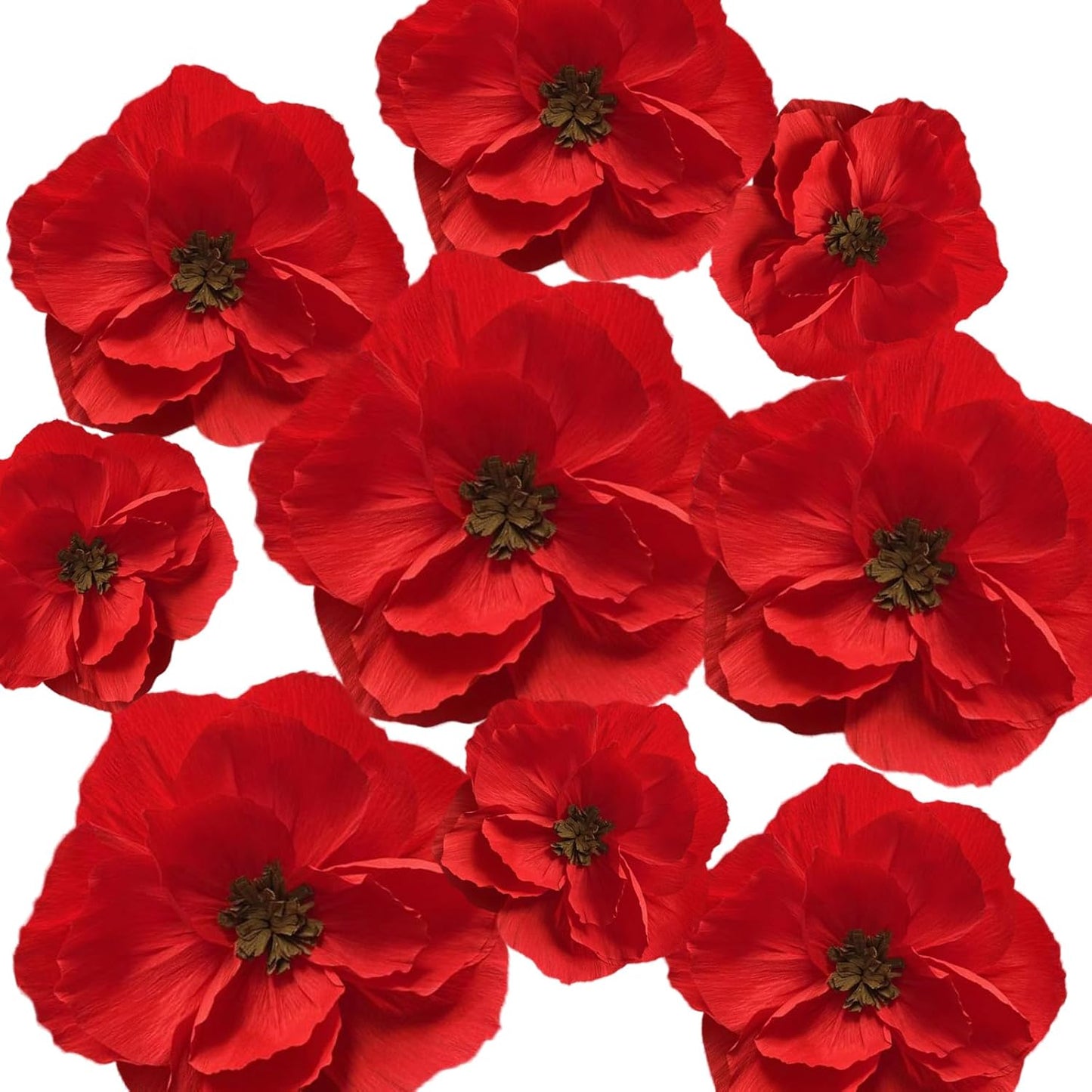 BRT Bearingshui Red Paper Flowers Decoration for Wall Total 9 Pcs, Artificial Flowers for Wedding Decor,Flower Backdrop Decor, Baby Bridal Shower Birthday Party, Red 3D Wall Flowers Decor