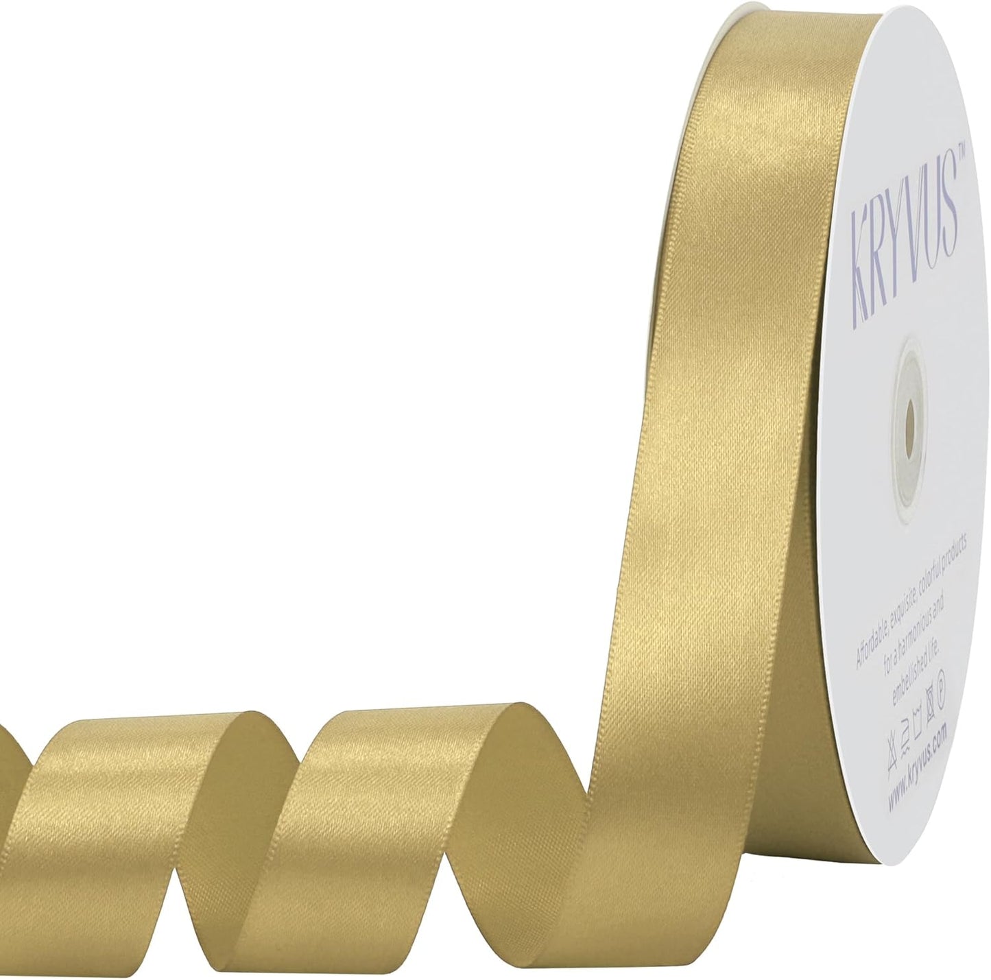 Light Gold Satin Ribbon 1 inch X Continuous 100 Yards, Single Face Polyester Ribbon Perfect for Gift Wrapping, Flower Bouquet, Wedding Decor, Crafts, Bow Making, Sewing and More