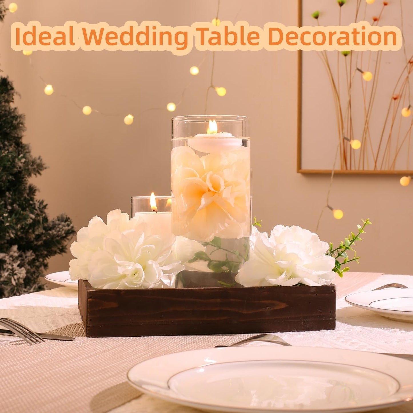 24 Pcs Floating Candles for Centerpieces and Floating Flowers Artificial Flowers Head Vase Filler for Party Home Table Wedding Centerpieces Decoration (Champagne)