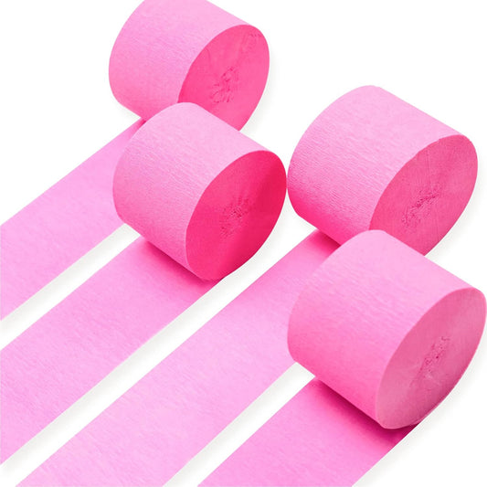 PartyWoo Crepe Paper Streamers 4 Rolls 328ft, Pack of Hot Pink Crepe Paper for Party Decorations, Wedding Decorations, Birthday Decorations, Baby Shower Decorations (1.8 Inch x 82 Ft/Roll), Pink-9581