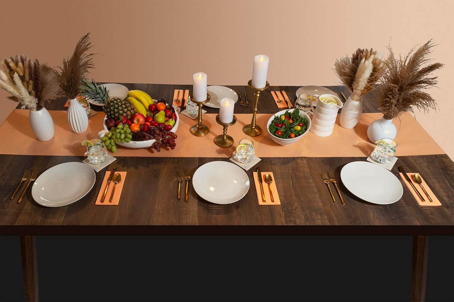 American Homestead Paper Table Runner Roll - 78 ft. Disposable Linen-Like Table Cover Roll - 20 Perforated Table Runners (16" x 48") for Parties, Weddings, and Events - Peach