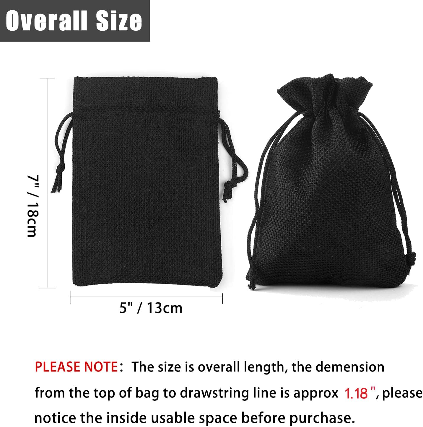 20Pcs Black Burlap Bags 5x7 inch, Drawstring Linen Gift Bags Small Jewelry Jute Sacks Halloween Candy Pouch Wedding Party Favor Bags