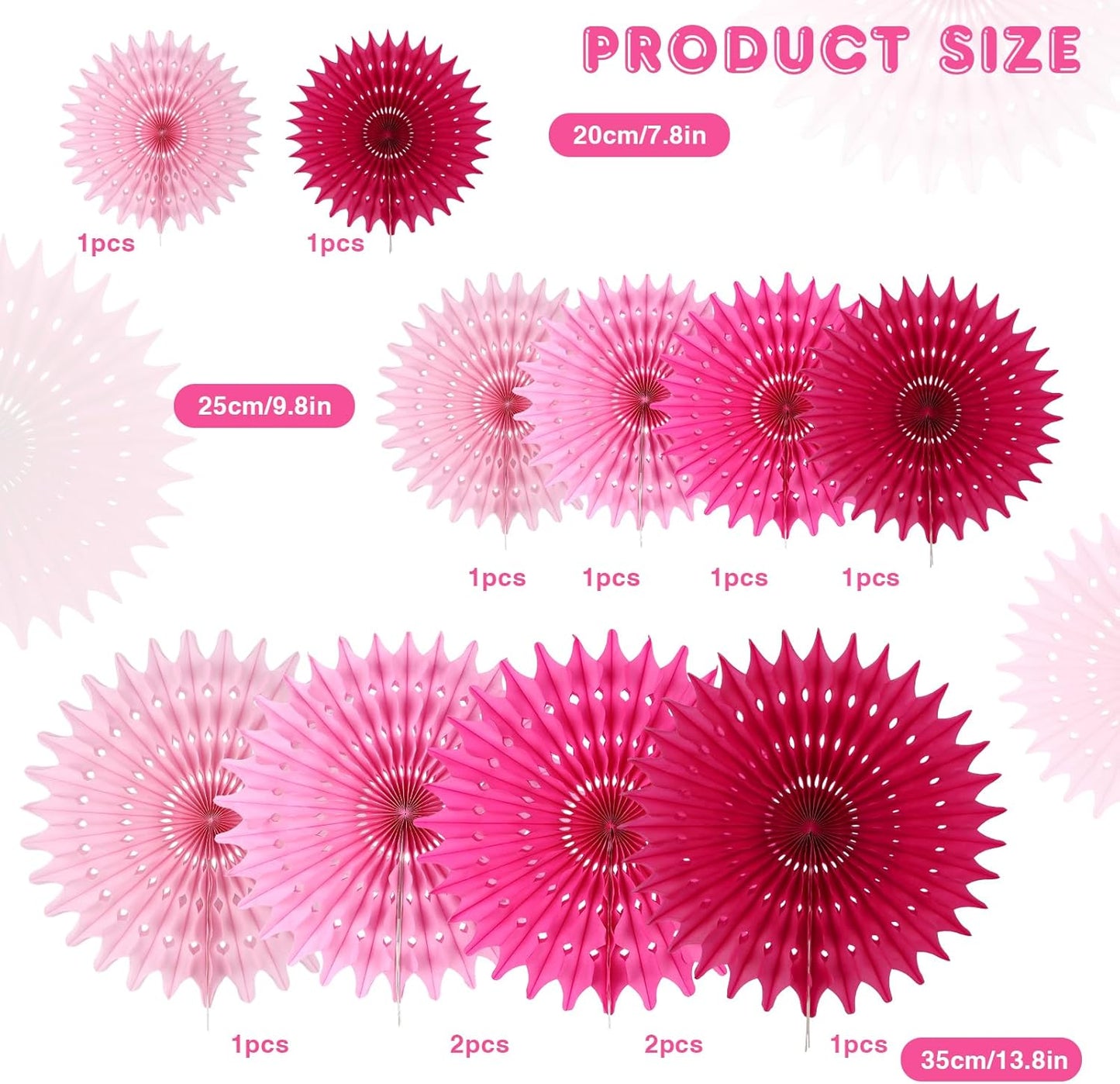 12PCS Paper Fans Hot Pink Party Decorations Tissue Paper Flowers Decorations for Girl Groovy Birthday Baby Shower Wedding Bachelorette Room Wall Hanging Décor