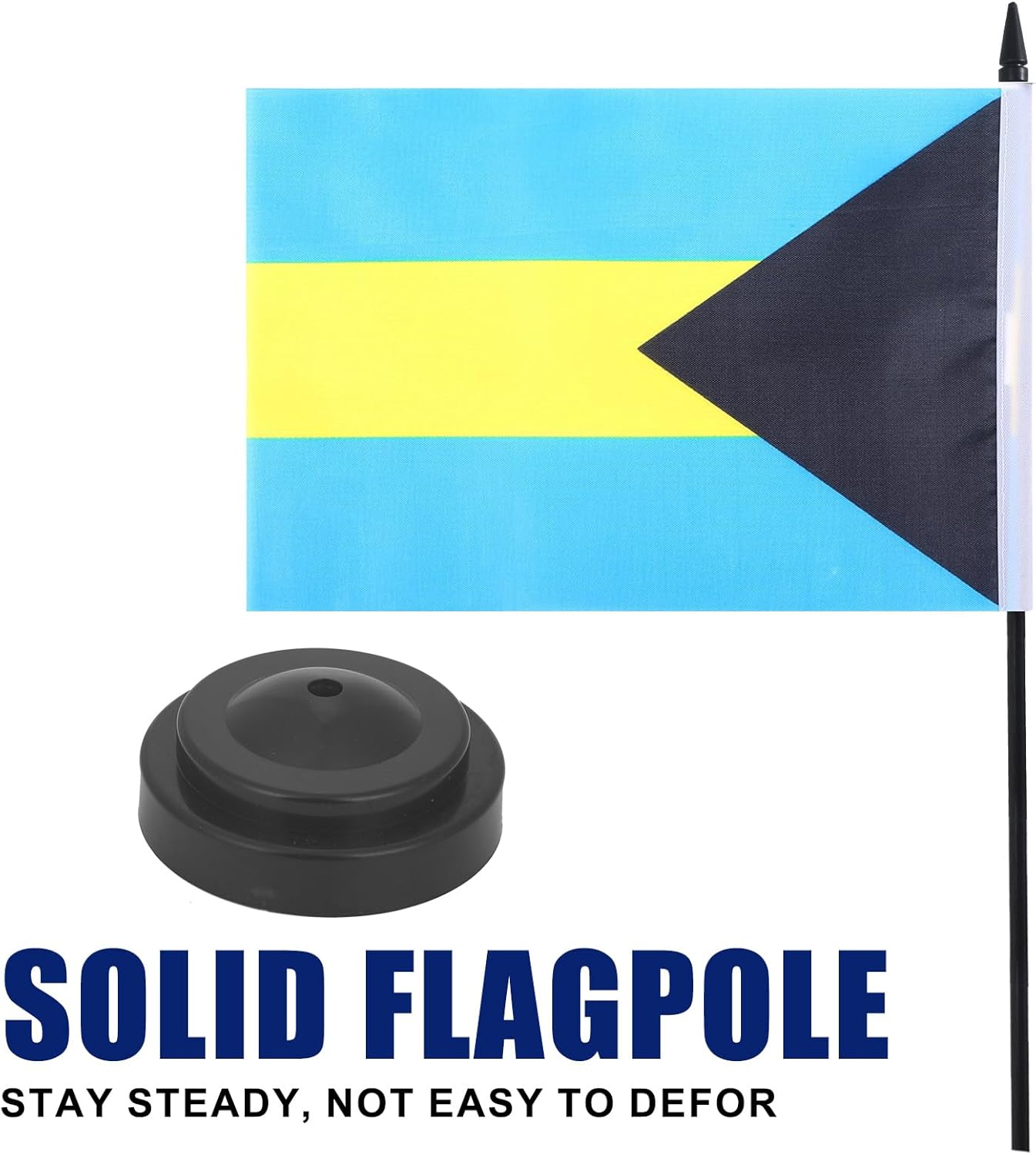 Bahamas Desk Flag 12" Solid Pole Deluxe Set Bahamian Flags Banner Mini Small Bahamas Office Table Flags with Black Stand Base Desktop Decorations(2Pack)