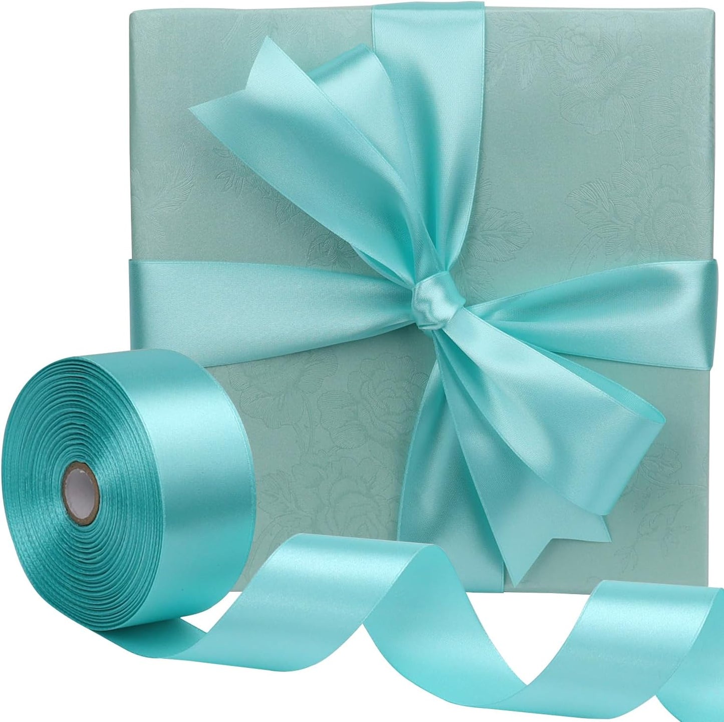 Lake Blue Solid Satin Ribbon 1-1/2 Inch 50 Yards Solid Polyester Fabric Ribbon for Gift Wrapping Wedding Christmas Baby Shower Birthday Party Decoration Handmade Immortal Flower Craft