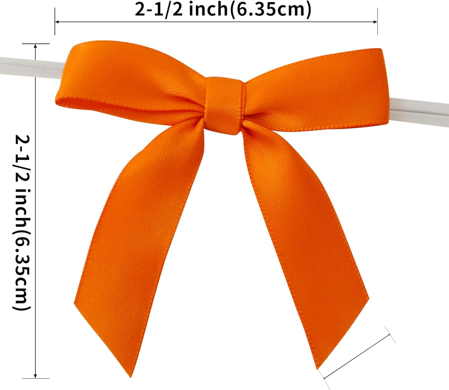 50pcs 2-1/2" Orange Twist Ties Satin Ribbon Bows in Pumpkin Color for Thanks Giving Halloween Wrapping Twist Tie Bows Hot Cutting(Orange)