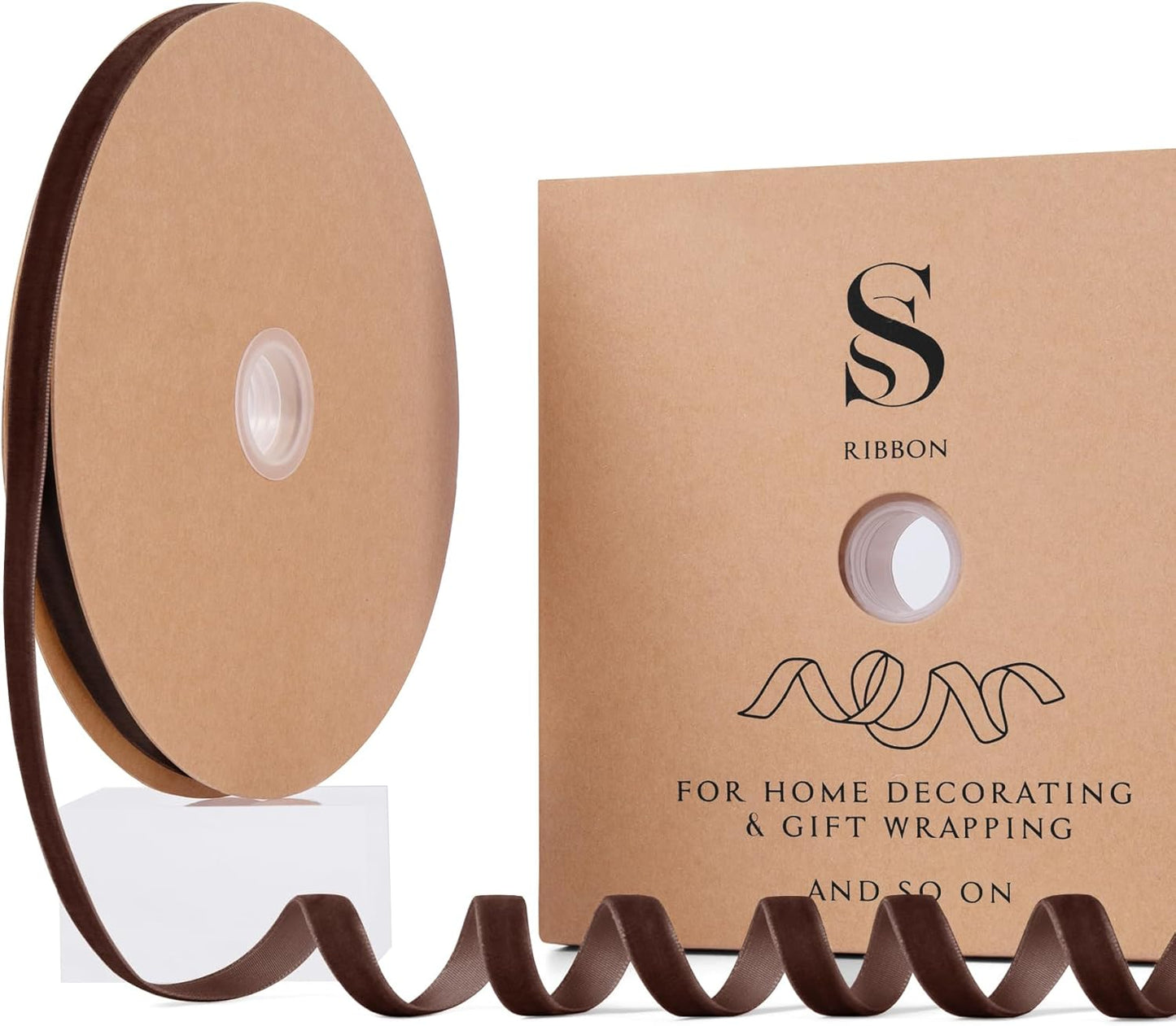 Brown Christmas Velvet Ribbon for Tree, Gift Wrapping, Flower Bouquet, Wreath Decorations, Bow Making 3/8'', 25 Yards