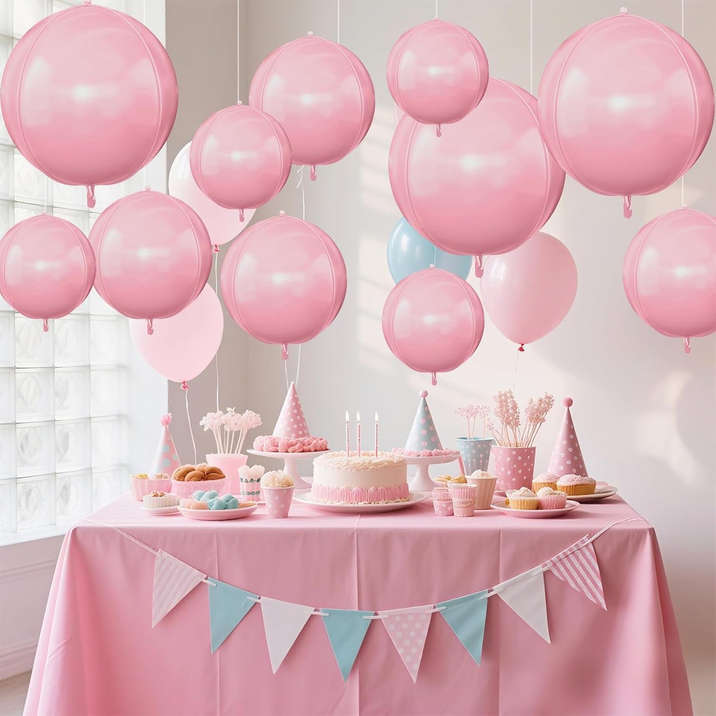 12Pcs Baby Pink Round Foil Balloons, 22" 15" 10" 4D Helium Light Pink Mylar Balloon, Pastel Pink Foil Balloon for Princess Birthday Baby Shower Wedding Anniversary Valentine's Day Party Decoration