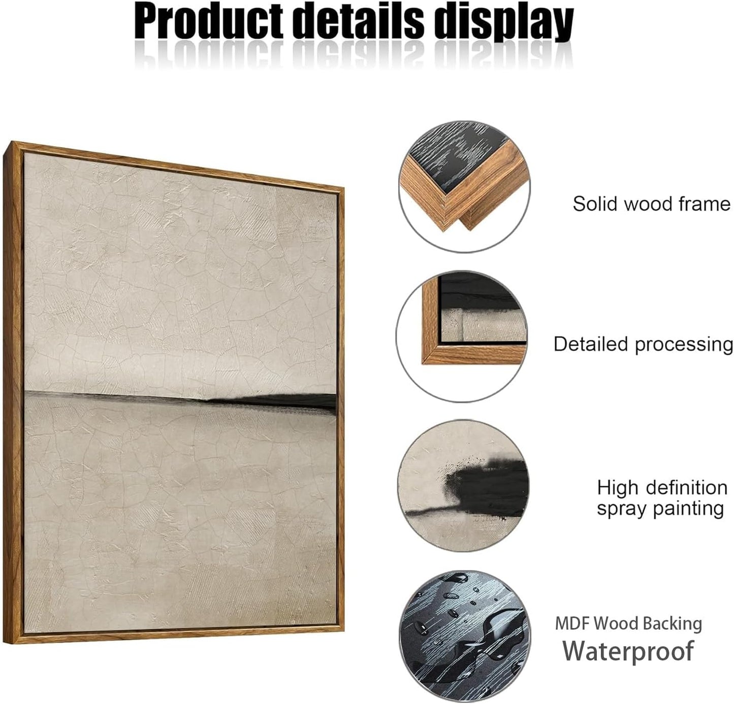 myusuar 3 Piece Large Modern Abstract Canvas Framed Wall Art For Living Room, Black And Beige Vintage Minimalist Wall Art Decor Posters Prints For Bedroom Office 16x24in