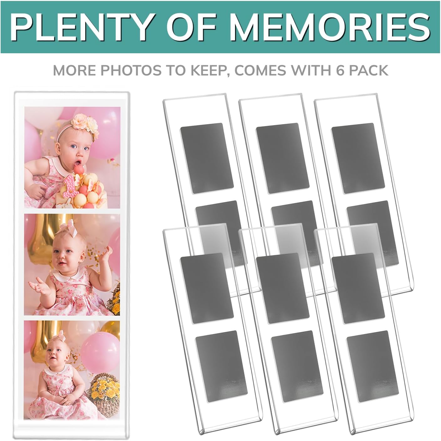 pbf PHOTO BOOTH FRAMES 2x6 Magnetic Picture Frames for Refrigerator | 2 x 6 Clear Magnetic Acrylic Frames for Photo Strips | Magnetic Photo Holders for Fridge, Locker, Sign Holder (6-Pack)