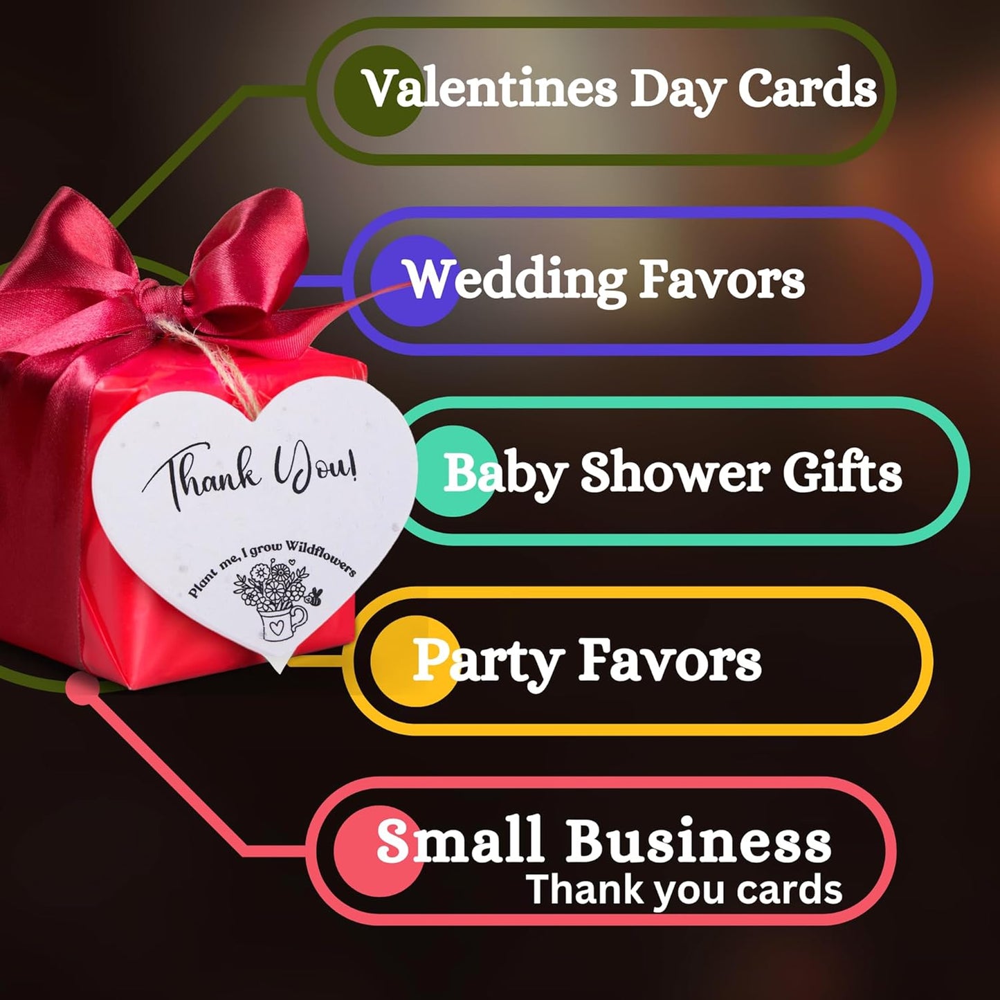 50 Plantable Seed Paper Hearts - Thank You Cards 2.5in x 2in | Handmade Seed Paper Embedded with Wildflower Seeds | Party Favors | Wedding Favor | Small Business Thank You Cards