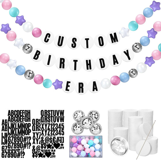 Giant Friendship Bracelet Garland Kit, DIY Birthday Banner with Letters Ball Jumbo Customizable Friendship Bracelet Decor for Halloween Christmas Wedding Party(Macaron)