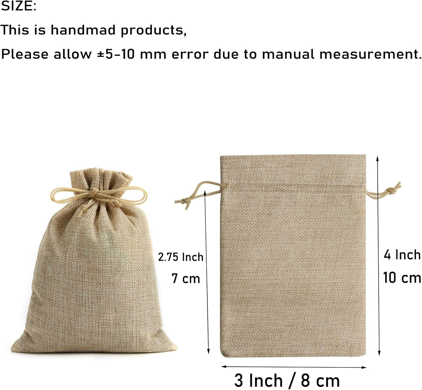 Tendwarm 50 Pcs 3x4 Inch Mini Size Burlap Gift Bags with Drawstring Linen Jewelry Bag for Wedding Party Favors