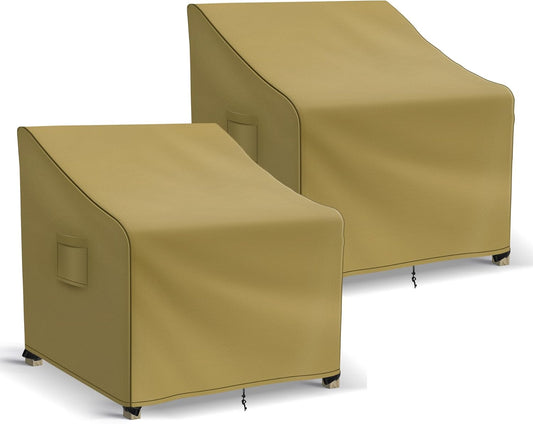 Patio Furniture Covers Waterproof for Chairs, Lawn Outdoor Chair Covers 2 Pack, Patio Chair Covers for Outdoor Furniture Fits up to 36W x 37D x 36H inches, Khaki