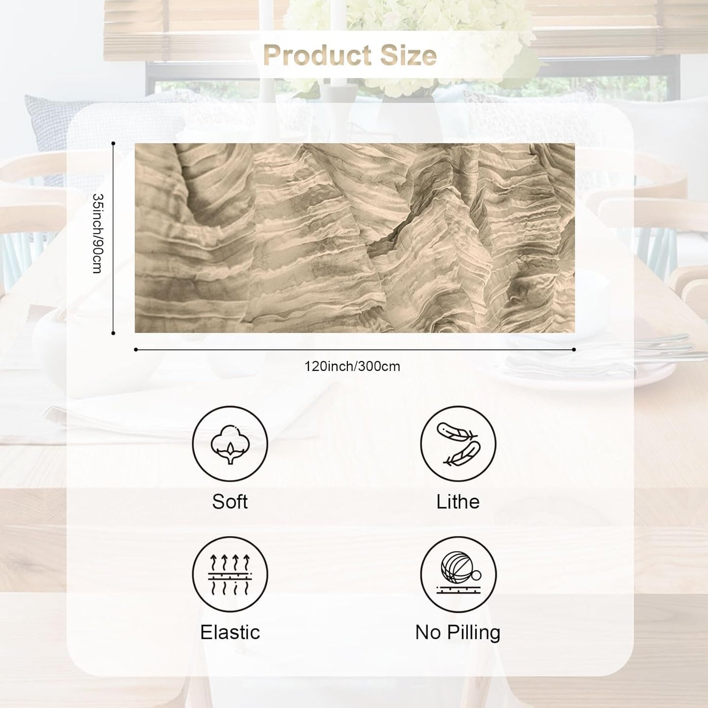 10 Pack Khaki Cheesecloth Table Runner 35x120 Inch 10Ft Rustic Gauze Cheese Cloth Table Runner Sheer Cheesecloth Table Runners for Wedding Party Bridal Shower Decoration