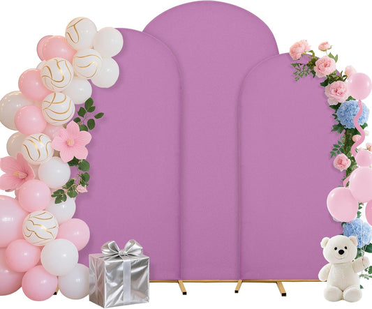 Wedding Arch Covers Arch Backdrop Cover Arch Stand Covers 7.2FT 6.6FT 6FT Set of 3 Arch Cover Spandex Fabric Stretchy Backdrop for Wedding Birthday Party Decoration Baby Shower (Lilac)