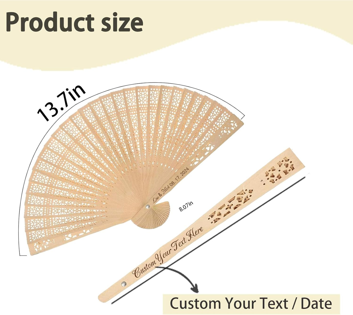 100Pcs Wedding Fans Personalized Folding Hand Fans Custom Sandalwood Wedding Fans with Organza Bags Wedding Party Favor Wedding Fans for Guests (30)