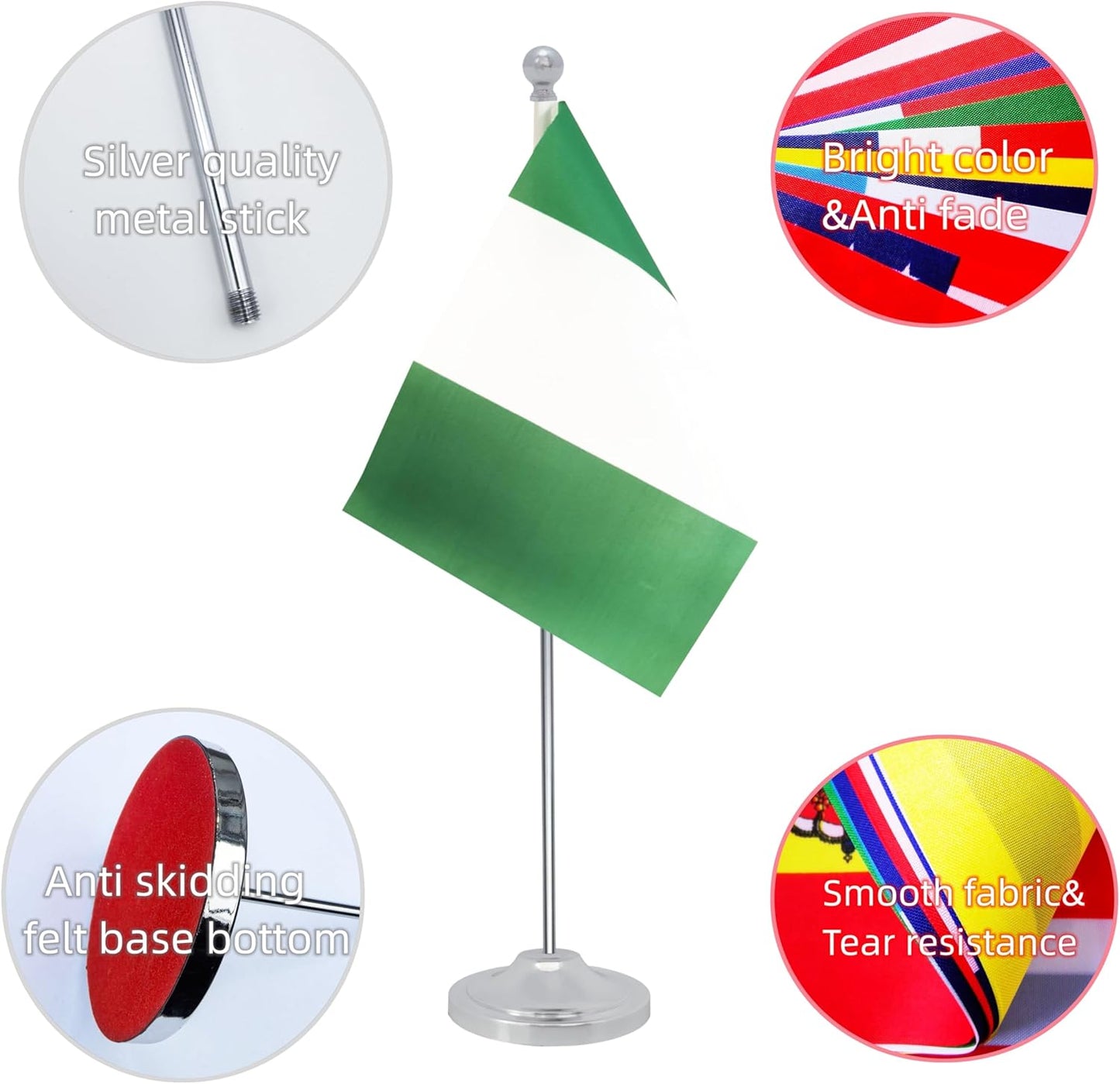 Nigeria Desk Flag, Nigerian Table Office Flag with Metal Pole and Stand Base, International Country Flags, Festival Event Celebration, Classroom Meeting Desktop Decor (Nigeria)