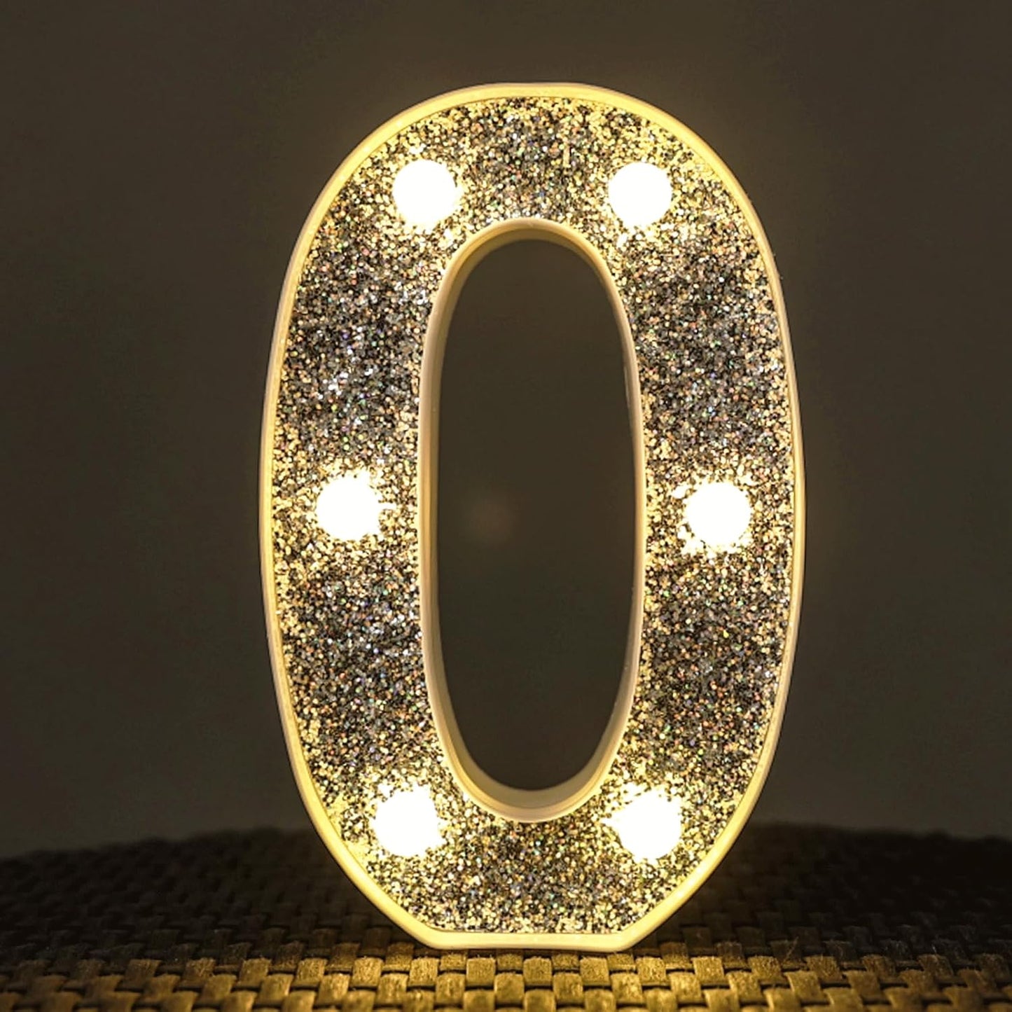Light Up Marquee Letters for Table Decorations, Glitter Signs for Prom, Events, or Engagement Party Decor, Featuring Alphabet & Number Lighted Letters, Number 0