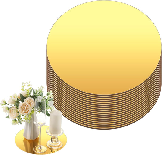 Thyle 20 Pcs 10 Inch Acrylic Round Mirrors for Tables Centerpieces Circle Mirrors Candle Plates for Wall Wedding Table Centerpieces for Baby Shower Party, Thickness 1 mm (Gold)