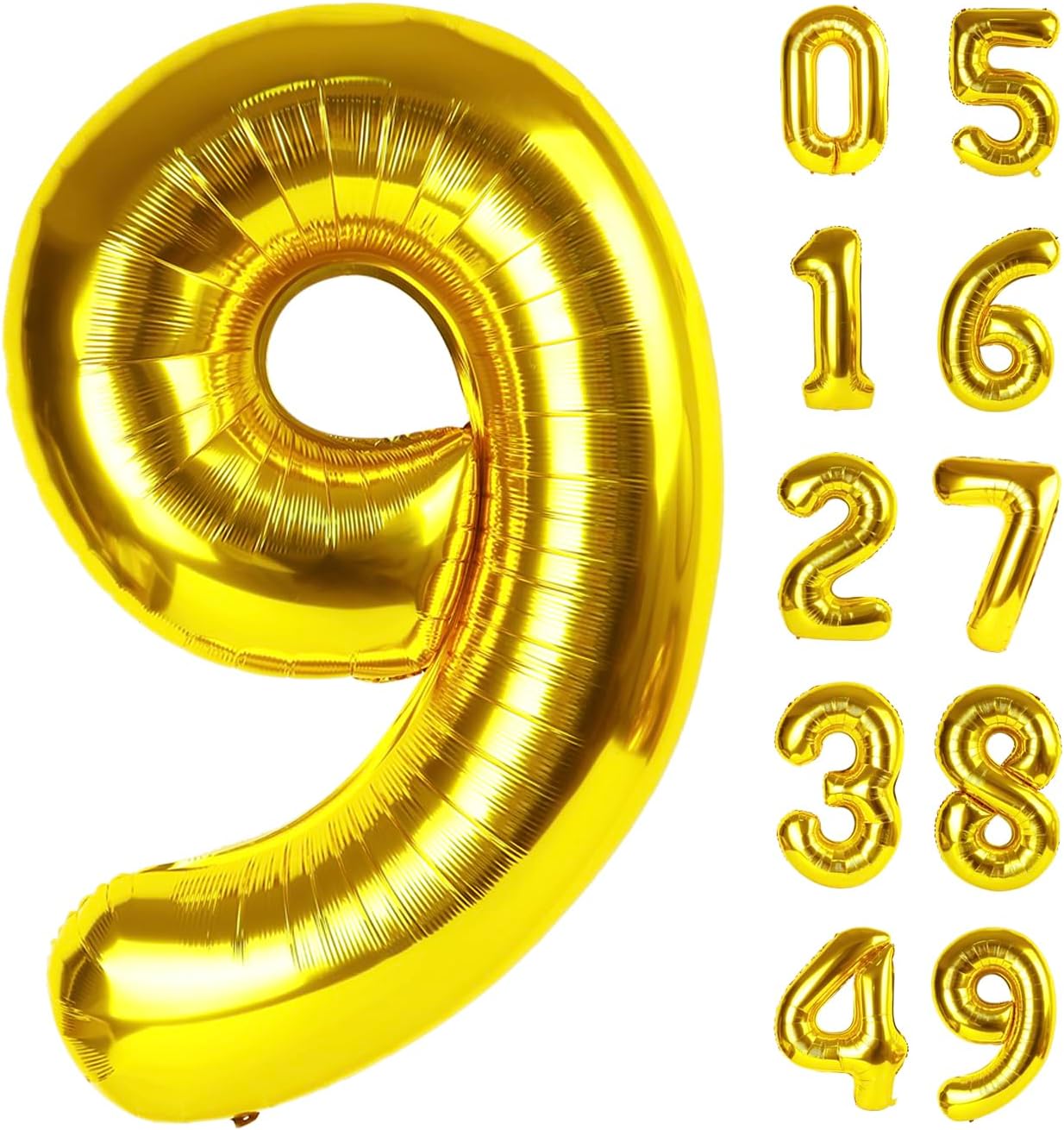 40 Inch Big Gold 9 Balloon Number, Jumbo Giant Happy 9th 19 29 39 49 99 Birthday Party Decorations, Large Nine Mylar Foil Anniversary Birthday Party Engagement Decorations