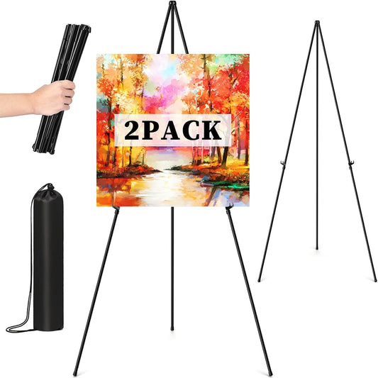 Easel Stand for Sign, 63" Portable Easels Stand for Display, Lightweight Adjustable Tripod Art Easel Stand for Wedding Sign, Black Metal Painting Easel with Portable Bags (2 Pack)