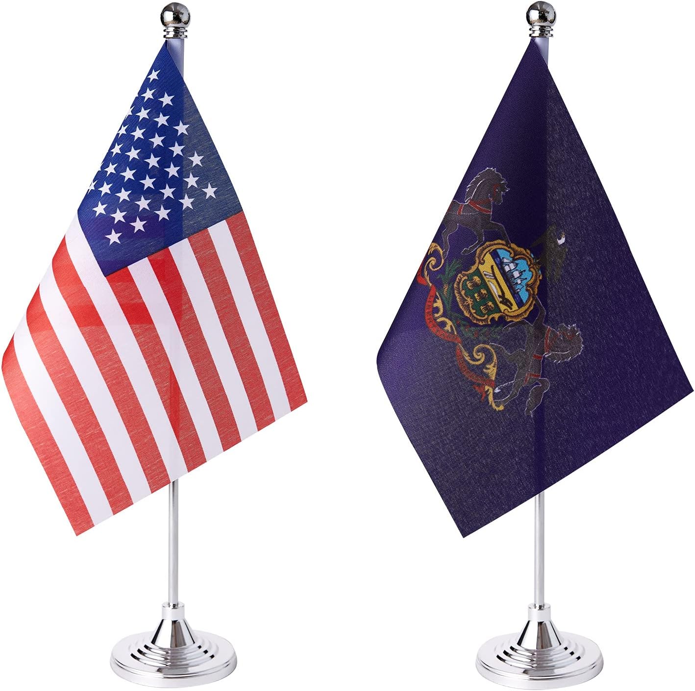 ZXvZYT 2 Pack American US Pennsylvania flag USA Pennsylvania PA State table flag,Small Mini United States Desk Flags With Stand Base,for U.S. States Party Events Celebration Decorations Supplies