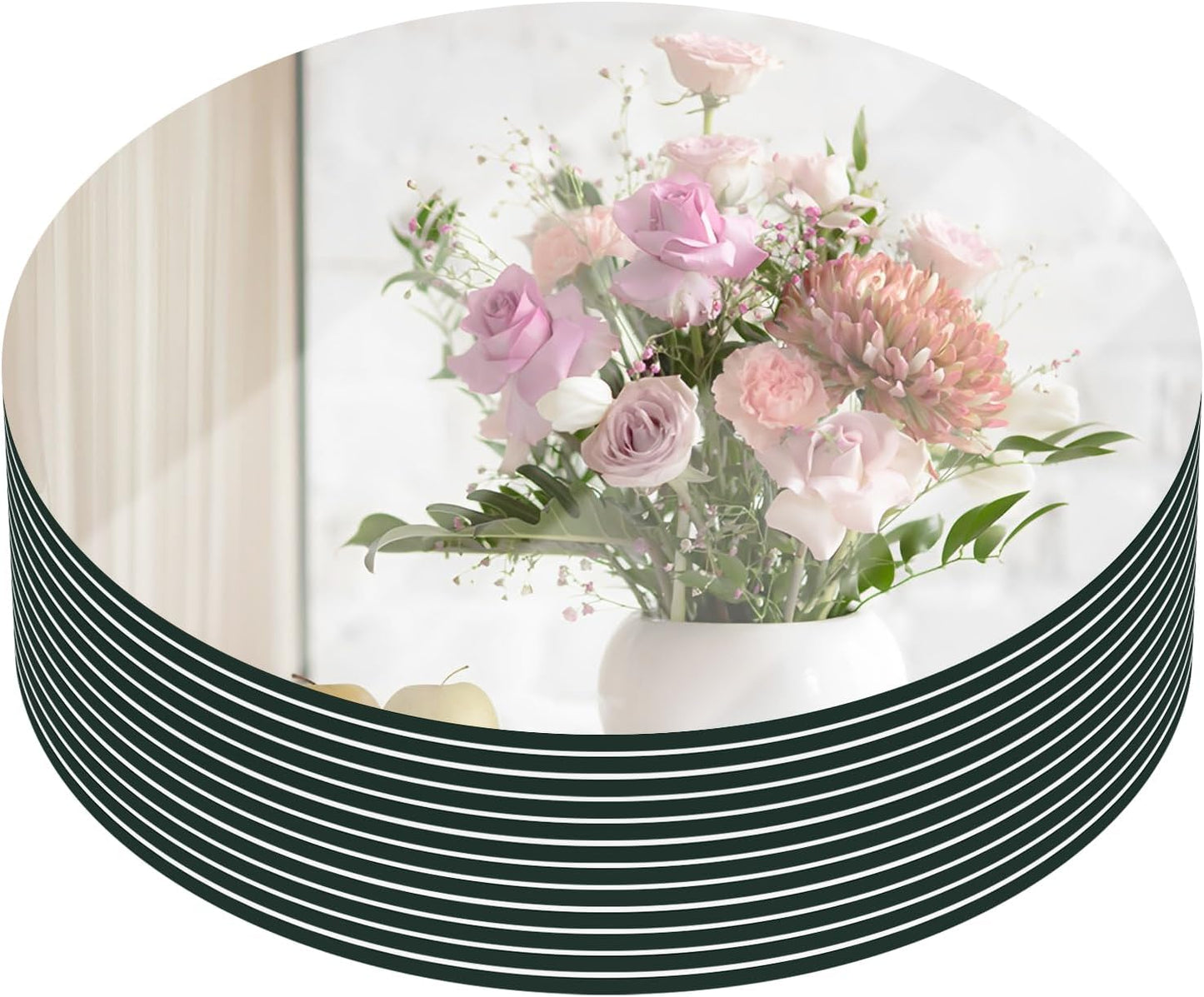 VASUHOME 12" Round Mirror Centerpieces for Tables, Glass Circle Mirror Plates with Smooth Edge and Cushioned Feet, Ideal for Wedding and Party Decorations, 2mm Thick
