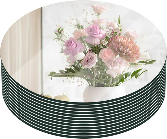 VASUHOME 10" Round Mirror Centerpieces for Tables, Glass Mirror Tray Set for Wedding and Party Decorations, Circle Mirror Plates with Smooth Edge and Cushioned Feet, 2mm Thick