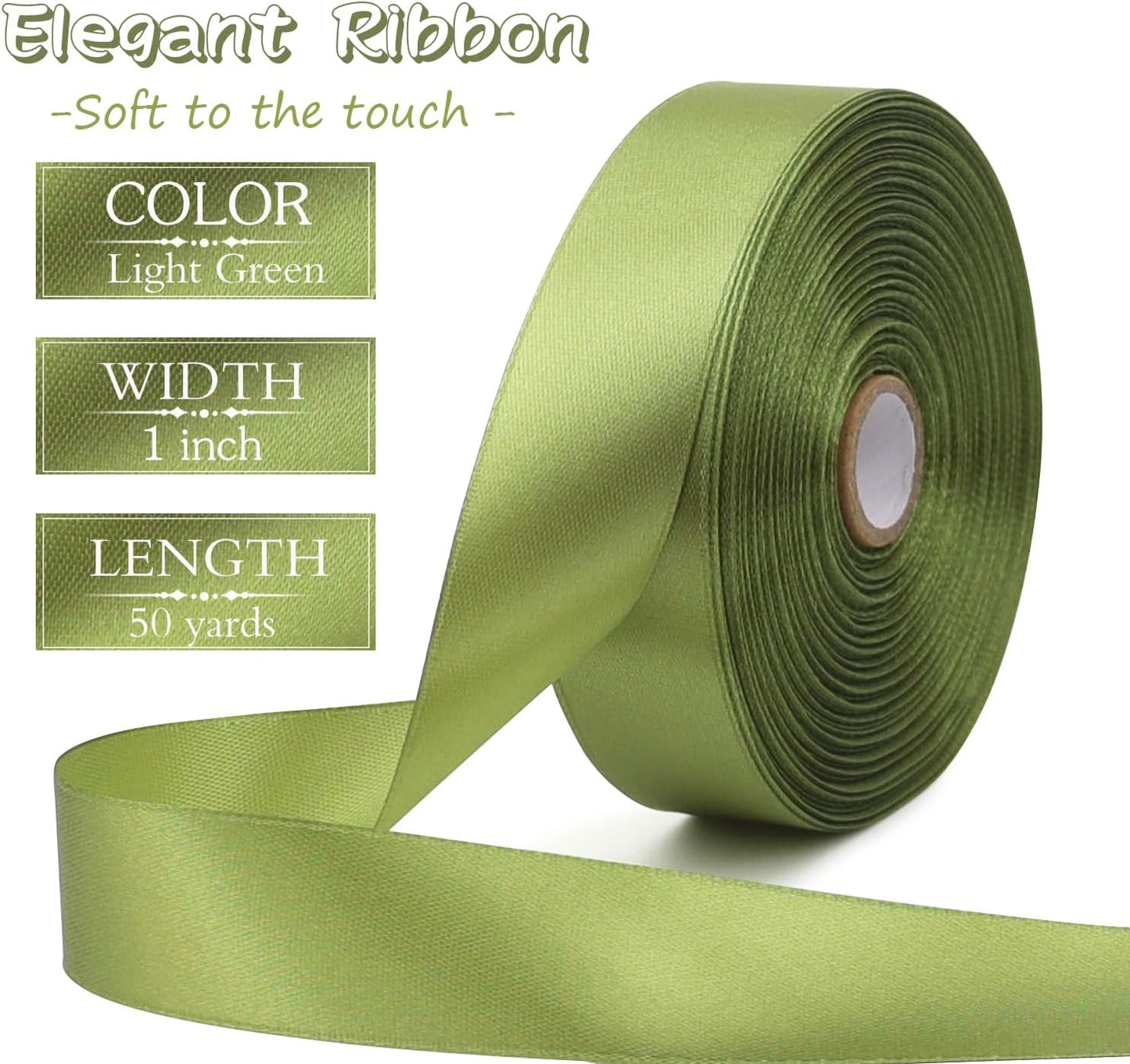 Light Green Solid Satin Ribbon 1 Inch 50 Yards Solid Polyester Fabric Ribbon for Gift Wrapping Wedding Christmas Baby Shower Birthday Party Decoration Handmade Immortal Flower Craft