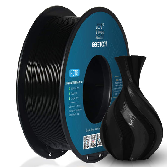 Geeetech PETG Filament 1.75mm, 1 KG (2.2lbs) Spool 3D Printer Filament, High-Toughness, ±0.02mm Accuracy, Neatly Wound & Moistureproof, Non-Clogging Non-Stringing, Fits Most FDM Printers, Black