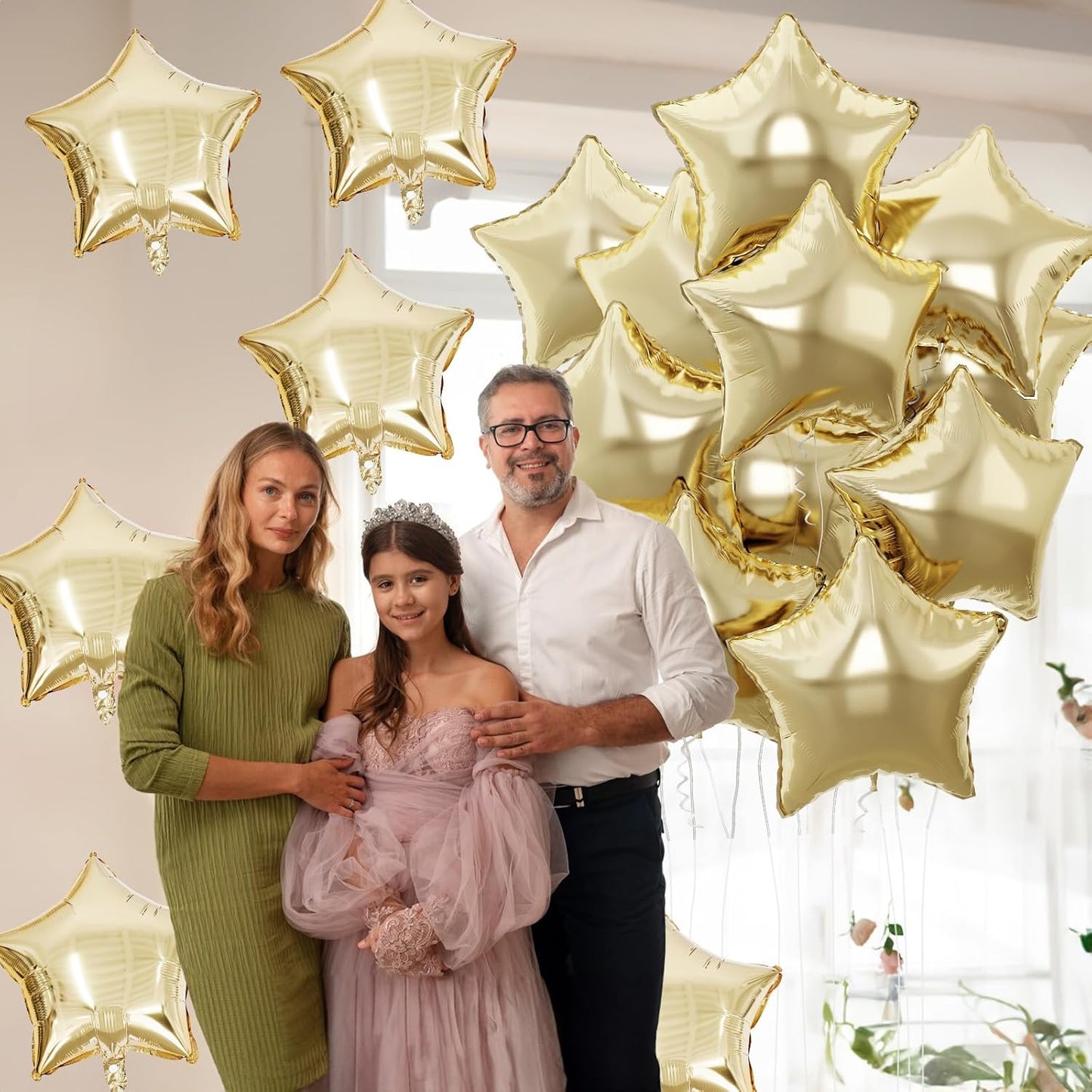 Gold Star Foil Balloons, 18 Inch Light Gold Stars Shape Foil Helium Balloons, 10 Pcs Large Light Yellow Pentagram Balloon Party Decorations for Birthday Wedding Baby Shower Graduation Supplies