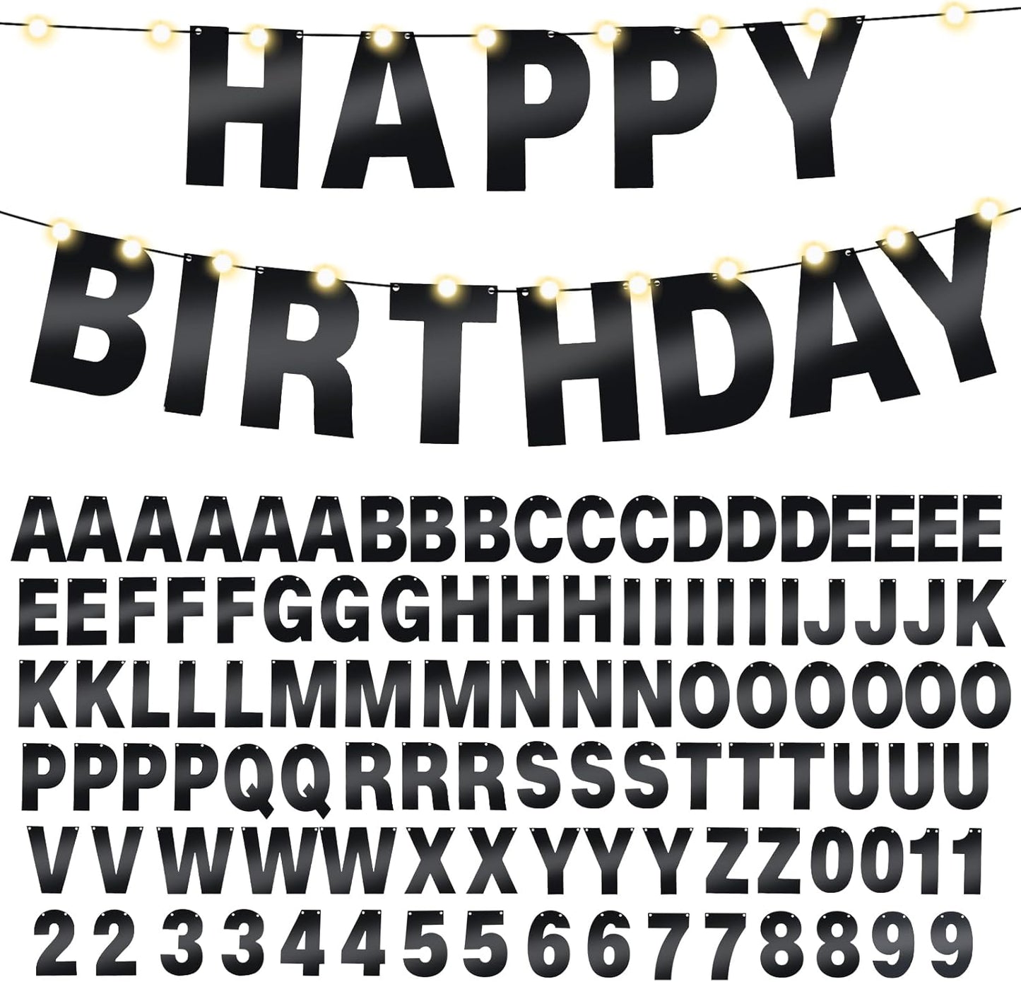 TaoBary 112 Pcs DIY Letter Kit Glitter Customizable Banner Letters Include 107 Letters and Numbers 3 Rope and 2 Needles for Birthday Halloween Christmas Wedding Valentine Party Decor(Bright Black)